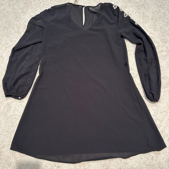FOREVER 21 Contemporary Sheer Black Embroidered Split Sleeve Dress Size S - Picture 7 of 8
